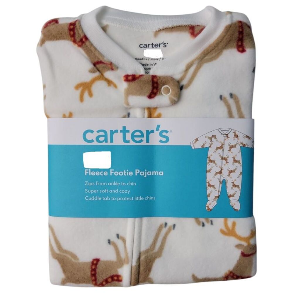 Carter's Girls Warm Fleece Zipper Closure Long Sleeves Footie Pajama - Reindeer